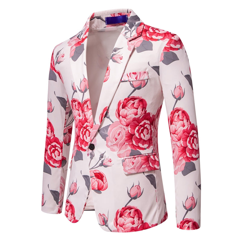 Tailored Fit Notch Single Breasted One-Button Printed Rose Men&
