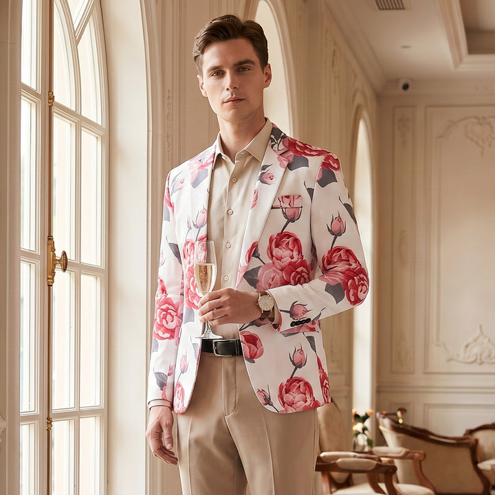 Tailored Fit Notch Single Breasted One-Button Printed Rose Men&