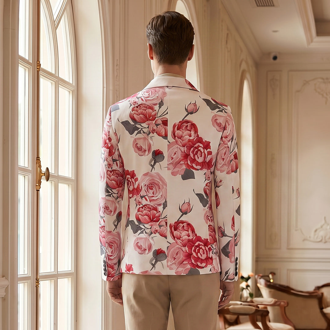 Tailored Fit Notch Single Breasted One-Button Printed Rose Men&