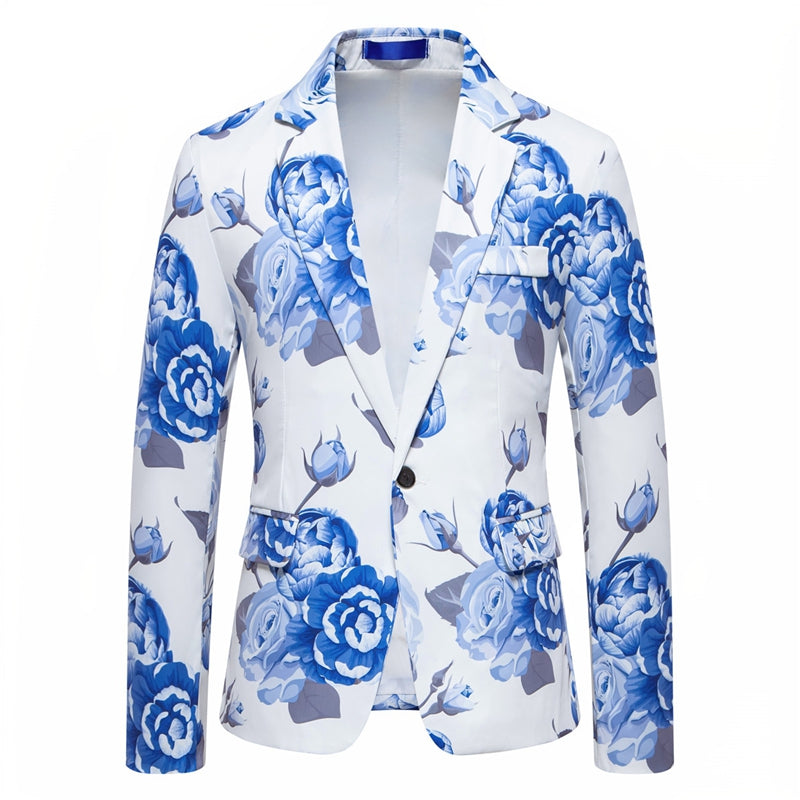 Tailored Fit Notch Single Breasted One-Button Printed Rose Men&