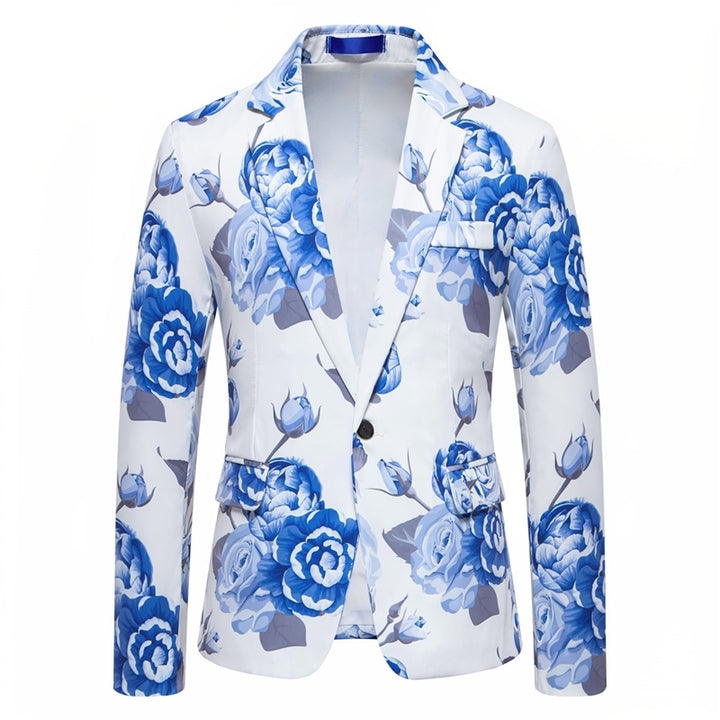 Tailored Fit Notch Single Breasted One-Button Printed Rose Men&