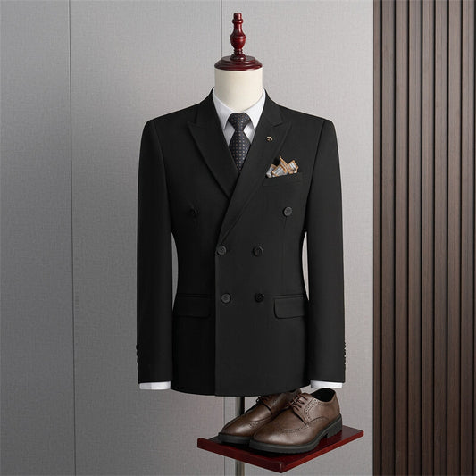 Tailored Fit Peak Lapel Double Breasted Four-Buttons Solid Colored Men's Formal Jacket