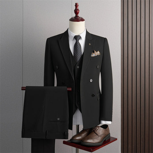 Tailored Fit Peaked Lapel Double Breasted Four-buttons 3 Pieces Men's Formal Suits