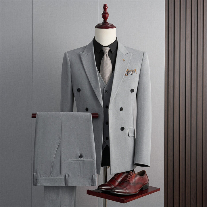 Tailored Fit Peaked Lapel Double Breasted Four-buttons 3 Pieces Men&
