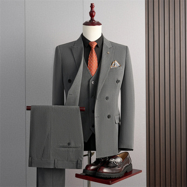 Tailored Fit Peaked Lapel Double Breasted Four-buttons 3 Pieces Men&