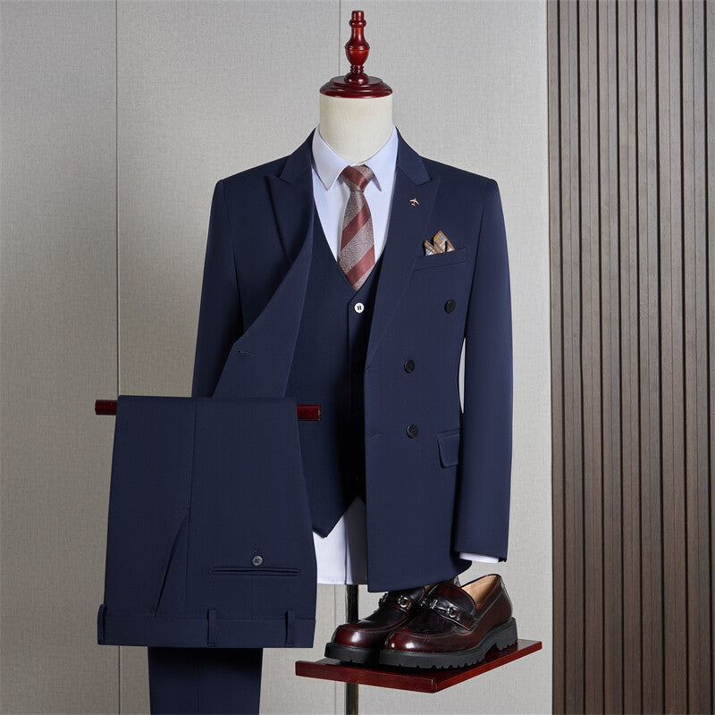 Tailored Fit Peaked Lapel Double Breasted Four-buttons 3 Pieces Men&
