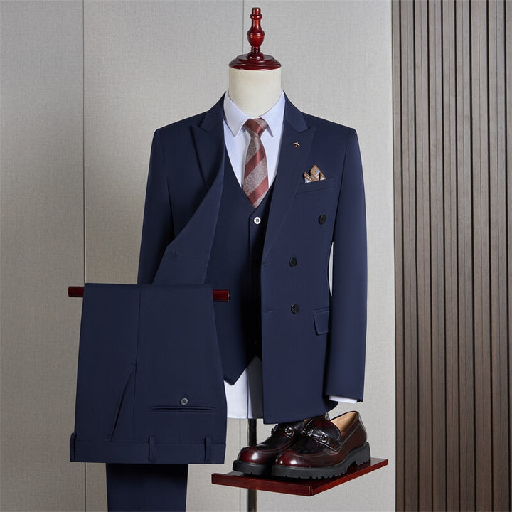 Tailored Fit Peaked Lapel Double Breasted Four-buttons 3 Pieces Men&