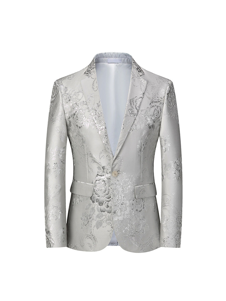 Tailored Fit Notched Lapel Single Breasted One-button Printed Men&