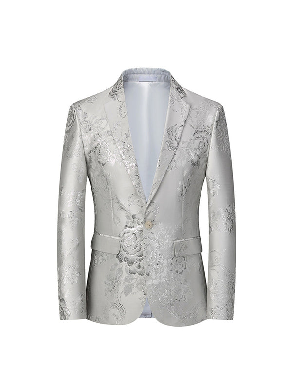 Tailored Fit Notched Lapel Single Breasted One-button Printed Men's Elegant Jacket
