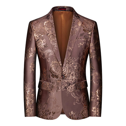Tailored Fit Notched Lapel Single Breasted One-button Printed Men's Elegant Jacket