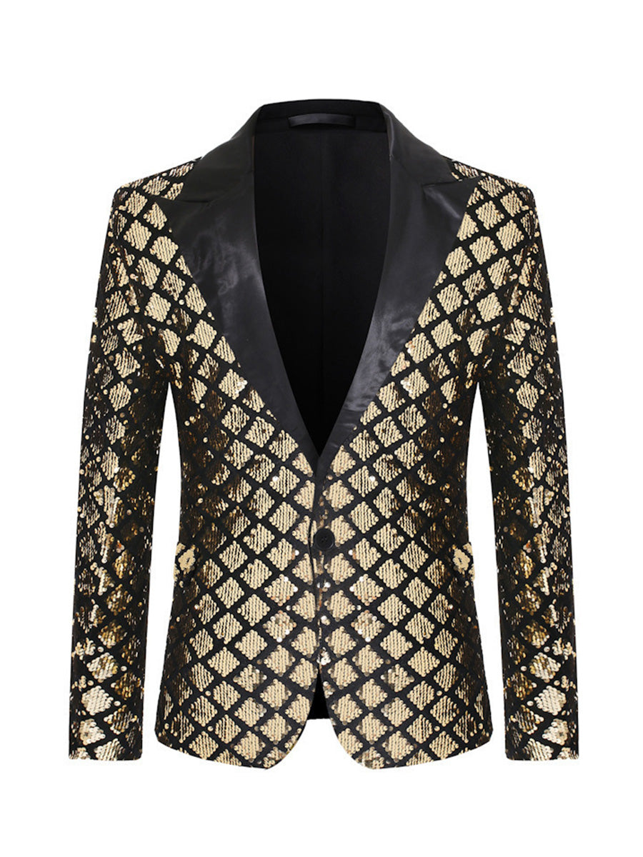 Tailored Fit Peaked Lapel Single Breasted One-Button Sequin Men&