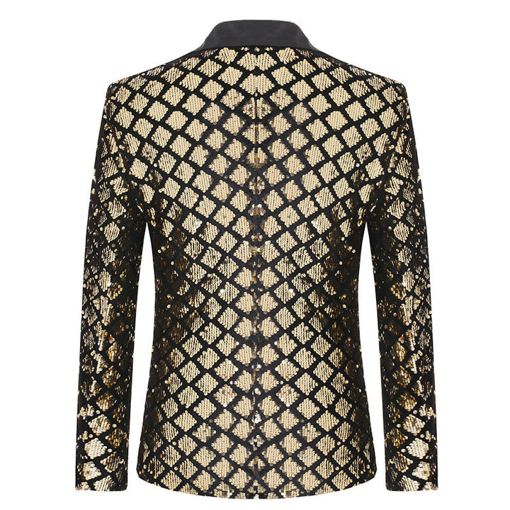 Tailored Fit Peaked Lapel Single Breasted One-Button Sequin Men&