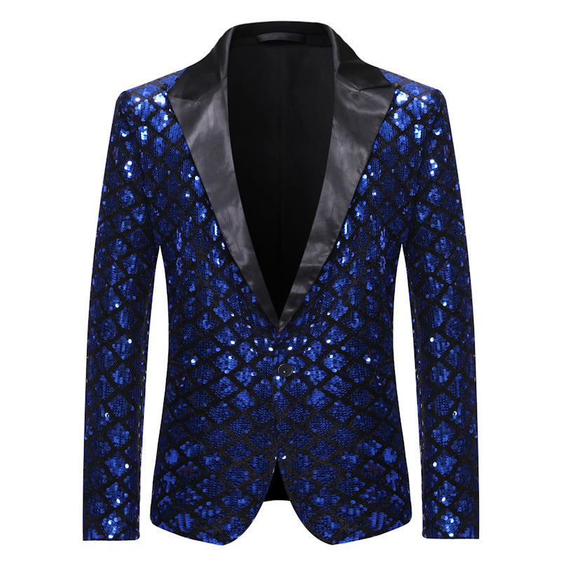 Tailored Fit Peaked Lapel Single Breasted One-Button Sequin Men&