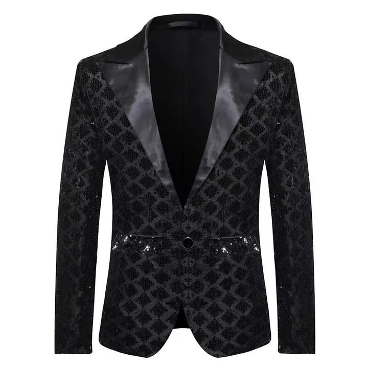 Tailored Fit Peaked Lapel Single Breasted One-Button Sequin Men&