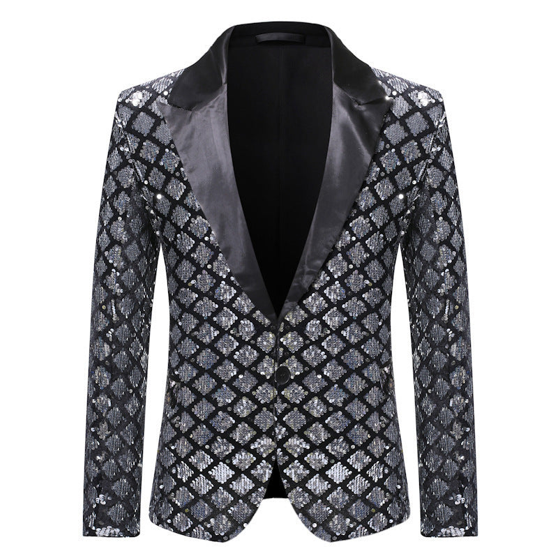 Tailored Fit Peaked Lapel Single Breasted One-Button Sequin Men&