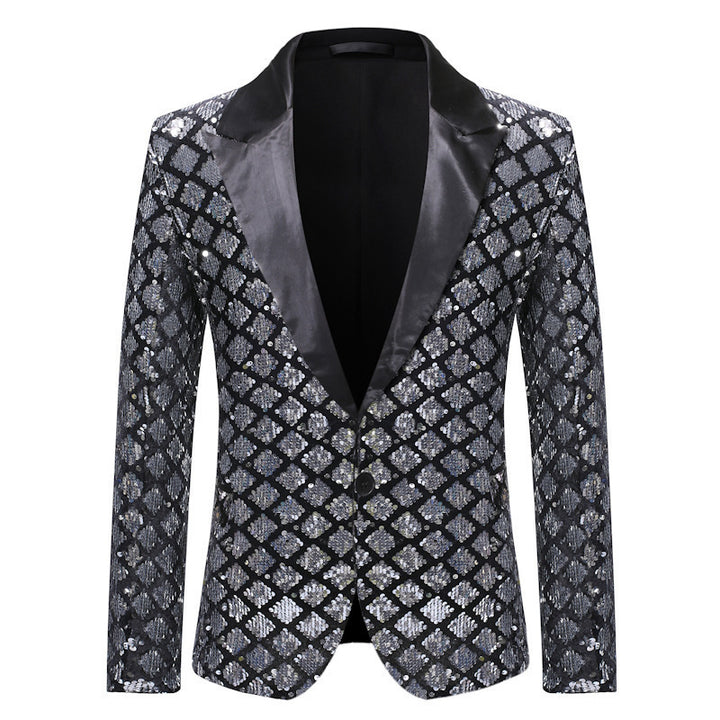 Tailored Fit Peaked Lapel Single Breasted One-Button Sequin Men&
