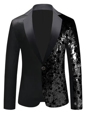 Tailored Fit Notched Lapel Single Breasted One-Button Men's Party Jacket with Sequins