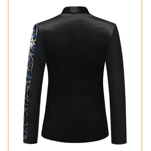 Tailored Fit Chic Notched Lapel Single Breasted One-Button Men's Party Jacket with Sequins