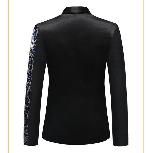 Tailored Fit Chic Notched Lapel Single Breasted One-Button Men's Party Jacket with Sequins
