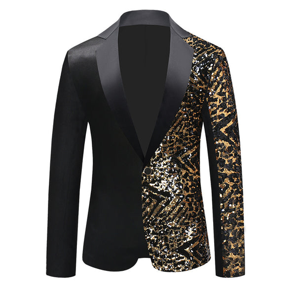 Tailored Fit Chic Notched Lapel Single Breasted One-Button Men's Party Jacket with Sequins