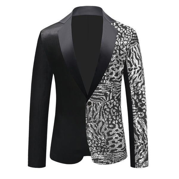 Tailored Fit Chic Notched Lapel Single Breasted One-Button Men's Party Jacket with Sequins
