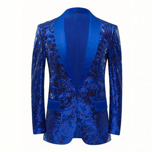 Tailored Fit Shawl Lapel Single Breasted One-Button Men's Party Jacket with Sequins Appliques