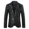 Tailored Fit Peaked Lapel Single Breasted One-Button Sequin Men's Party Jacket with Pockets