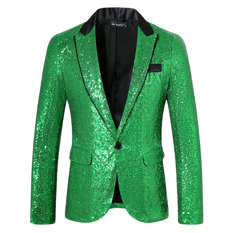 Tailored Fit Peaked Lapel Single Breasted One-Button Sequin Men&