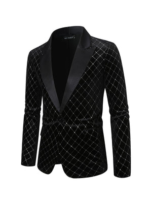 Tailored Fit Peaked Lapel Single Breasted One-Button Diamond Pattern Men's Party Jacket