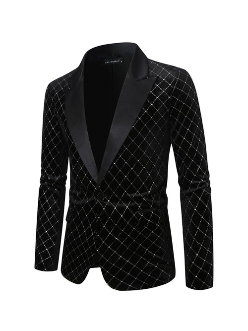 Tailored Fit Peaked Lapel Single Breasted One-Button Diamond Pattern Men's Party Jacket