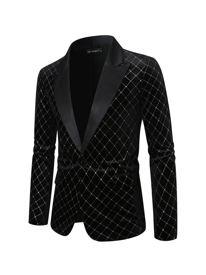 Tailored Fit Peaked Lapel Single Breasted One-Button Diamond Pattern Men&