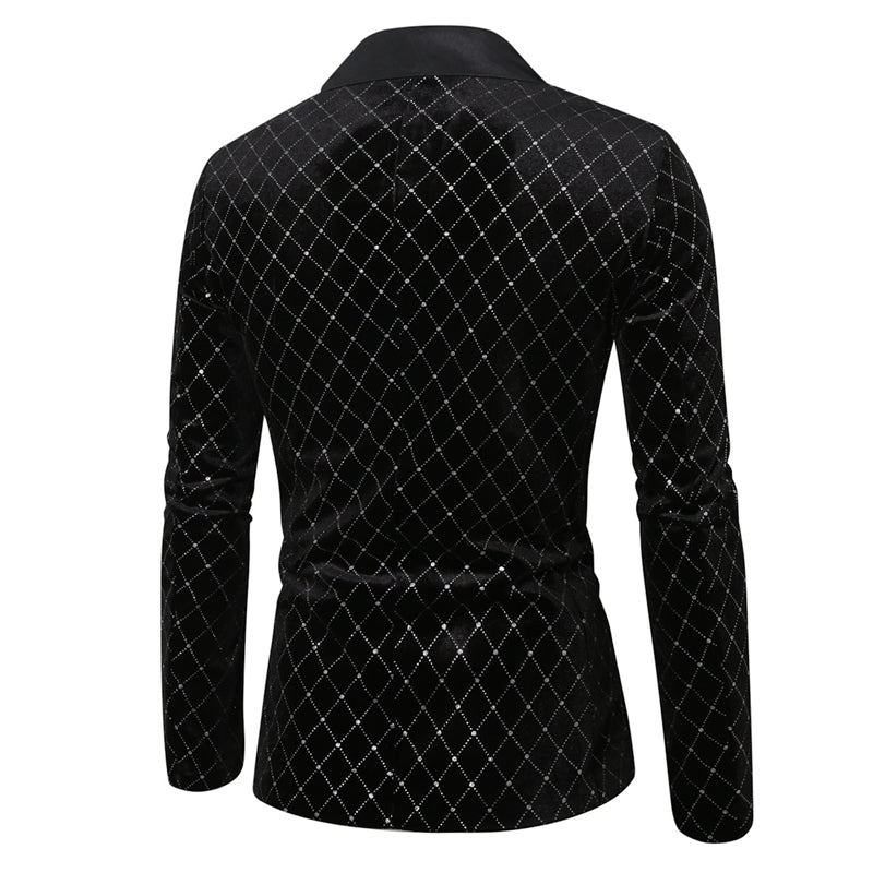 Tailored Fit Peaked Lapel Single Breasted One-Button Diamond Pattern Men&