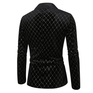 Tailored Fit Peaked Lapel Single Breasted One-Button Diamond Pattern Men's Party Jacket