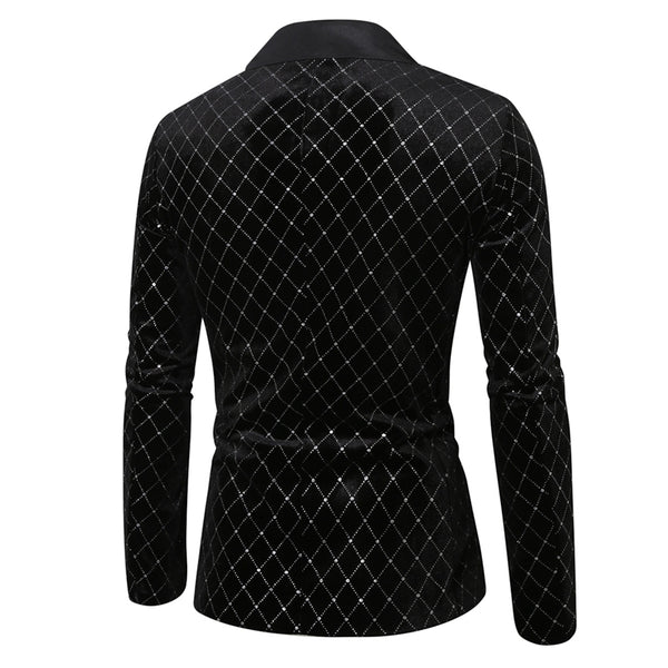 Tailored Fit Peaked Lapel Single Breasted One-Button Diamond Pattern Men's Party Jacket