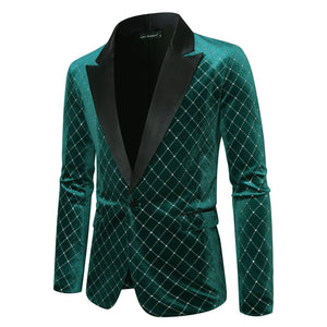 Tailored Fit Peaked Lapel Single Breasted One-Button Diamond Pattern Men's Party Jacket