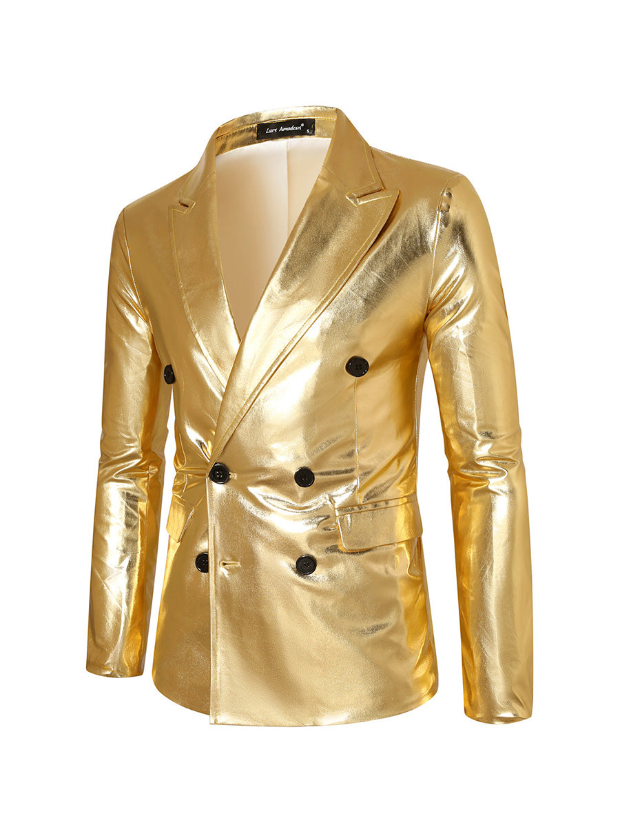 Tailored Fit Peaked Lapel Double Breasted Six-Button Metallic Men&
