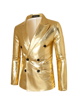 Tailored Fit Peaked Lapel Double Breasted Six-Button Metallic Men's Party Jacket