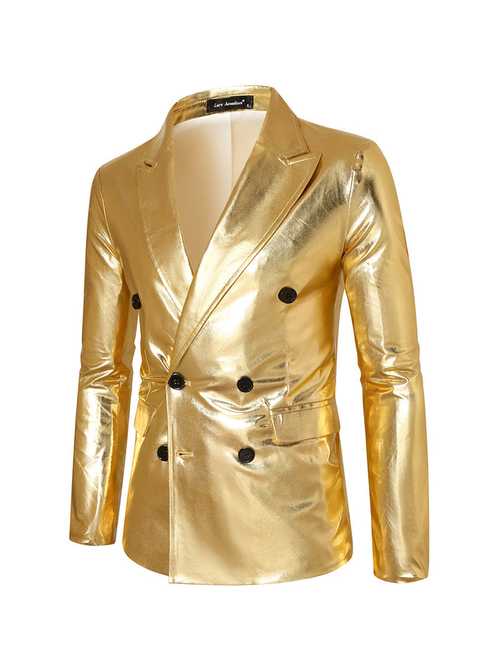 Tailored Fit Peaked Lapel Double Breasted Six-Button Metallic Men&