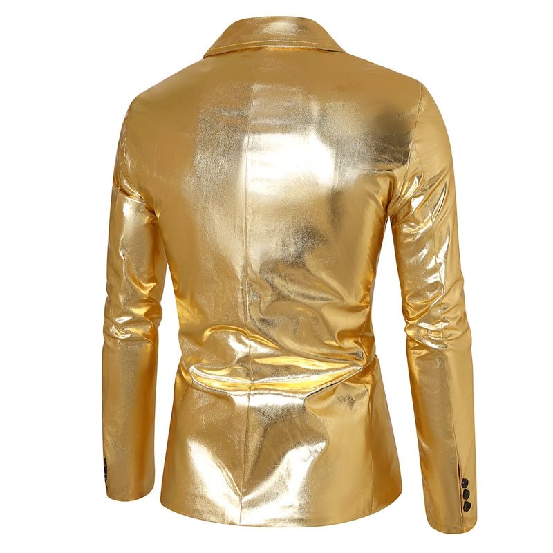 Tailored Fit Peaked Lapel Double Breasted Six-Button Metallic Men&