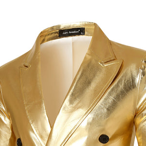 Tailored Fit Peaked Lapel Double Breasted Six-Button Metallic Men's Party Jacket