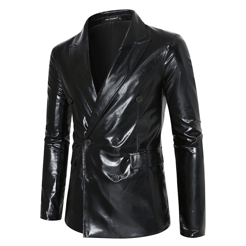 Tailored Fit Peaked Lapel Double Breasted Six-Button Metallic Men&