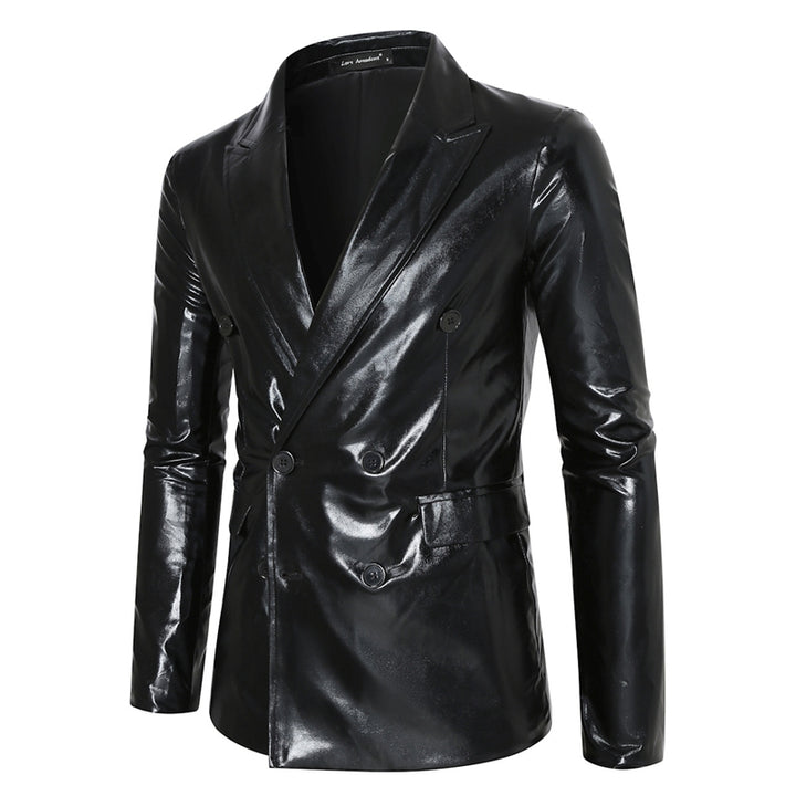 Tailored Fit Peaked Lapel Double Breasted Six-Button Metallic Men&