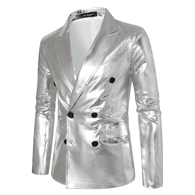 Tailored Fit Peaked Lapel Double Breasted Six-Button Metallic Men&