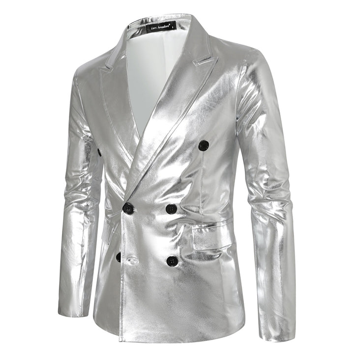 Tailored Fit Peaked Lapel Double Breasted Six-Button Metallic Men&