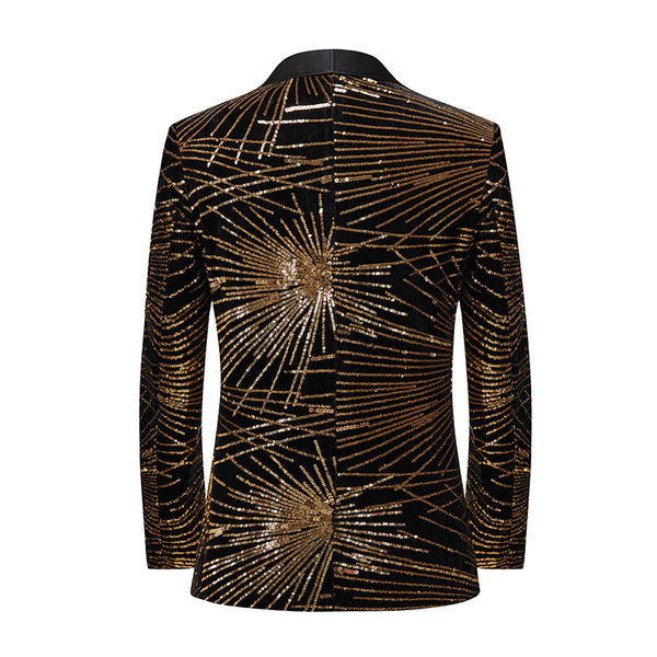 Tailored Fit Notched Lapel Single Breasted One-Button Men's Party Jacket with Sequins