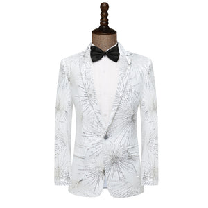 Tailored Fit Notched Lapel Single Breasted One-Button Men's Party Jacket with Sequins