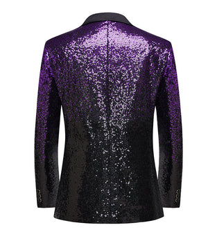Tailored Fit Peaked Lapel Single Breasted One-Button Sequin Men's Party Jacket