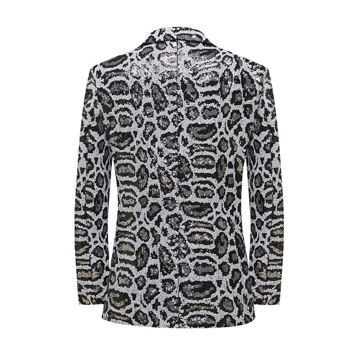 Tailored Fit Peaked Lapel Single Breasted One-Button Leopard Prined Sequin Men&