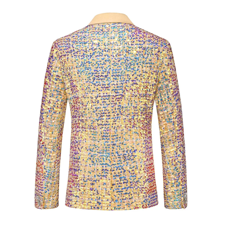 Tailored Fit Notched Lapel Single Breasted One-Button Sequin 2 Piece Men&