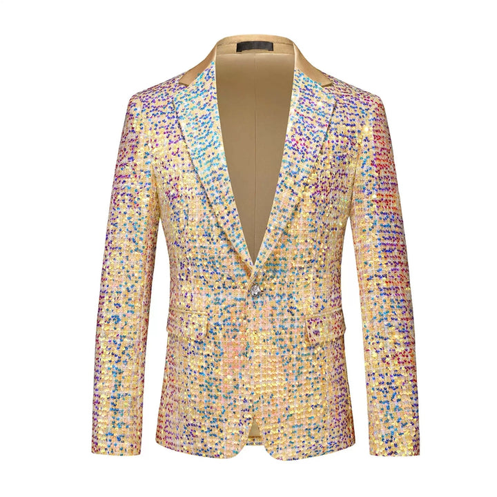 Tailored Fit Notched Lapel Single Breasted One-Button Sequin 2 Piece Men&